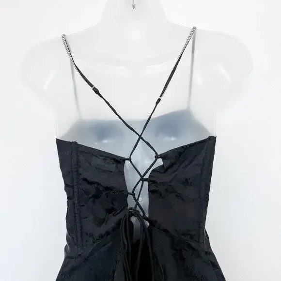 For Love & Lemons Dress Womens Medium Black Gabrielle Mini Slip Whimsygoth Y2K‎ - Picture 12 of 14